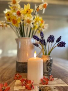 spring flowers and candles